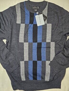 NWT Kenneth Roberts Platinum Men's Merino Wool Geometric Checkerboard Sweater M